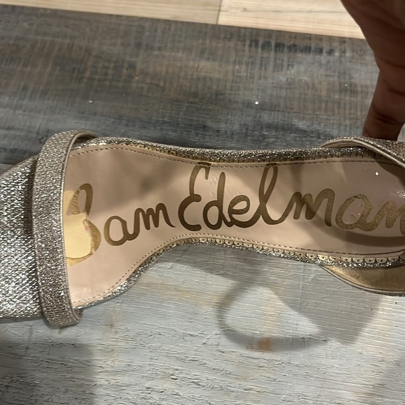 SAM EDELMAN SHOES 9.5 SILVER SPARKLE HEELS ANKLE STRAP ANTHROPOLOGIE BHLDN - Picture 3 of 12